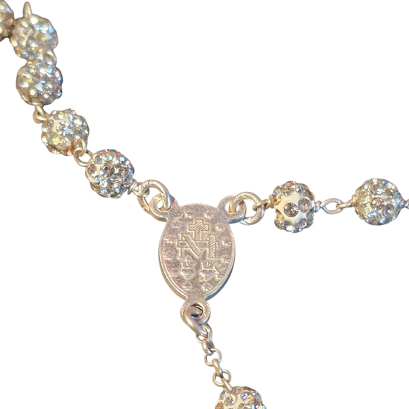 Sterling Silver Rosary Necklace With Cubic Zirconia - Picture 5 of 10